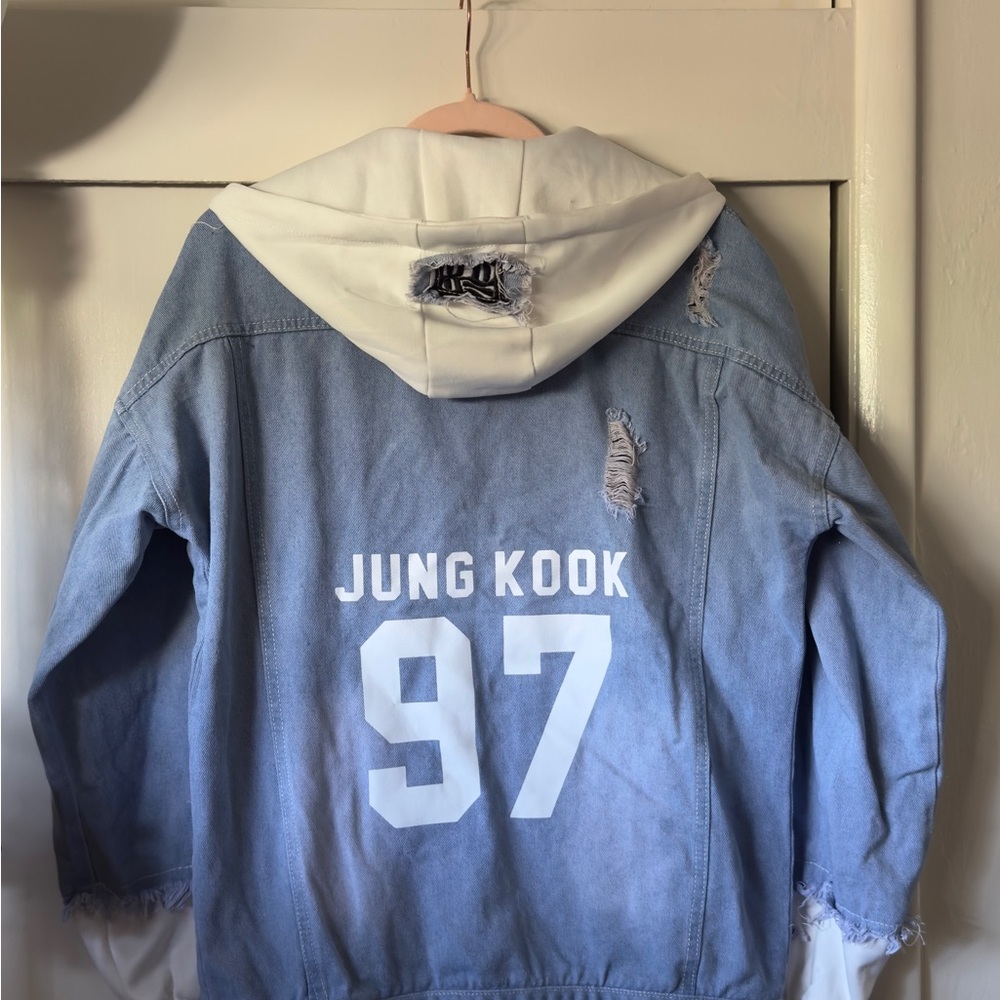 Kids Blue Denim Jacket with White Hood